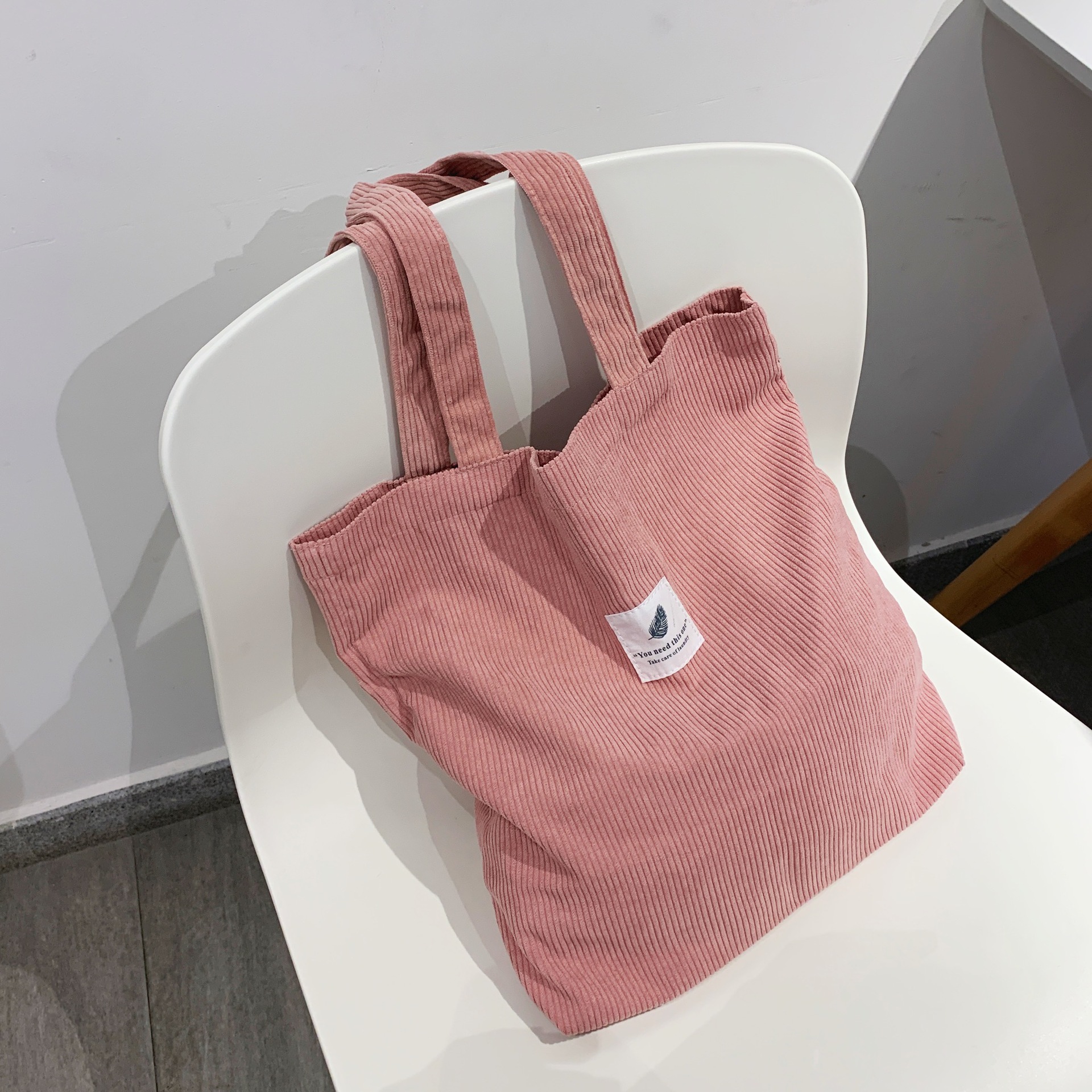 Bolso de compras de lona para mujer, bolsa de mano de pana, almacenamiento ambiental, plegable, reutilizable, 2022: Pink