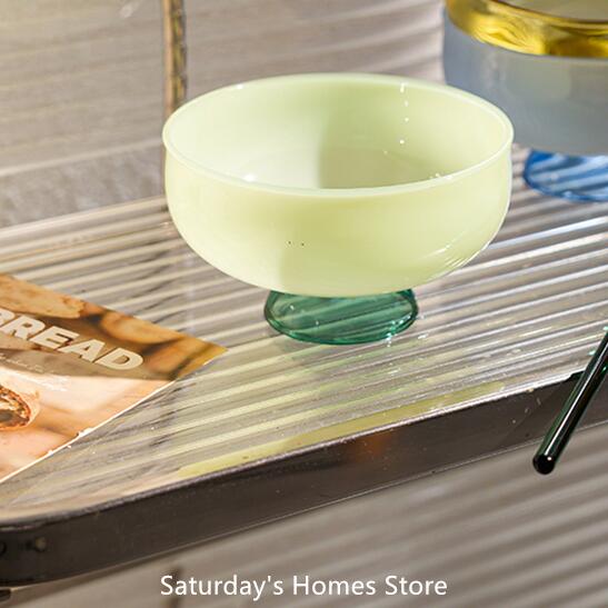 Round Bowl Goblet Dessert Glass Mug S-shaped Cup Stem Ice Cream Bowl Cup Milkshake Dessert Cup Colored Borosilicate Glass: Blue