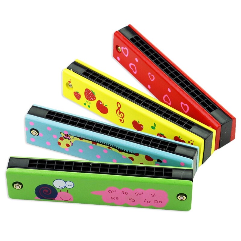 Double-Row 16 Hole Wooden Color Harmonica for Beginner Students Kids H053