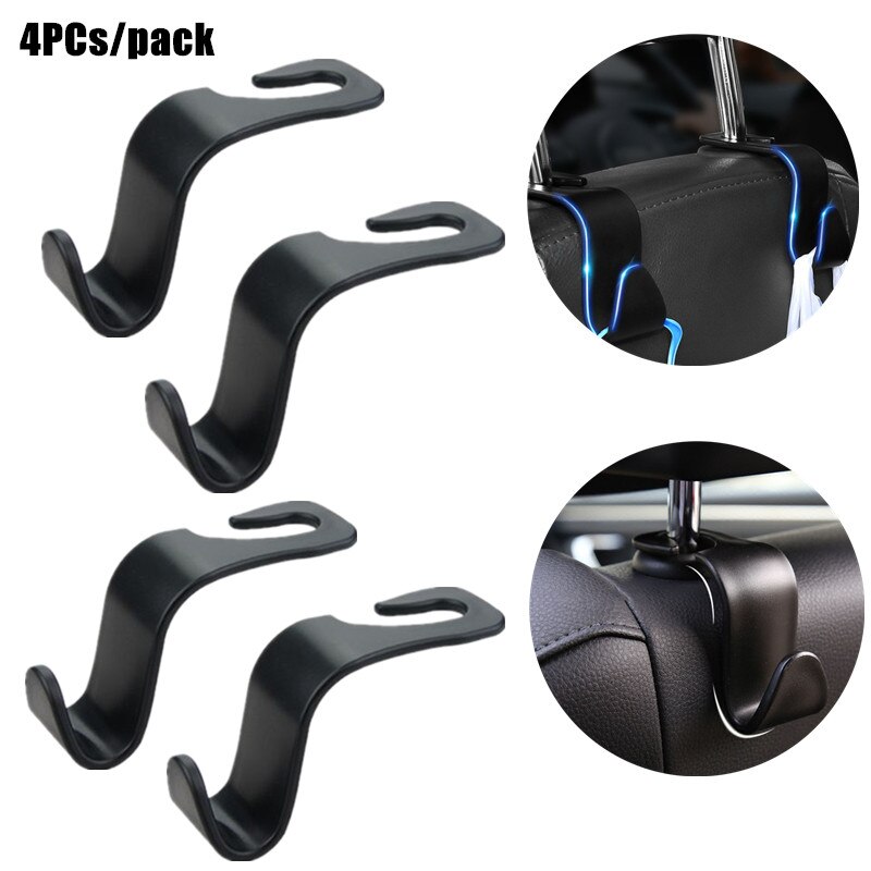 4 Pcs Back Car Seat Headrest Hanger Hidden Hooks for Hanging Storage Bag Coats and Clothes Vehicle Accessories Organizer