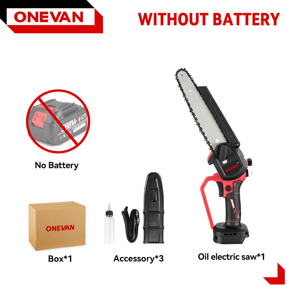 ONEVAN Bürstenlose 8-Zoll-Elektrosäge, automatischer Öler, tragbare Garten-Beschneidungskettensäge, Holzbearbeitungswerkzeug für Makita 18 V-Batterie: Dunkelblau