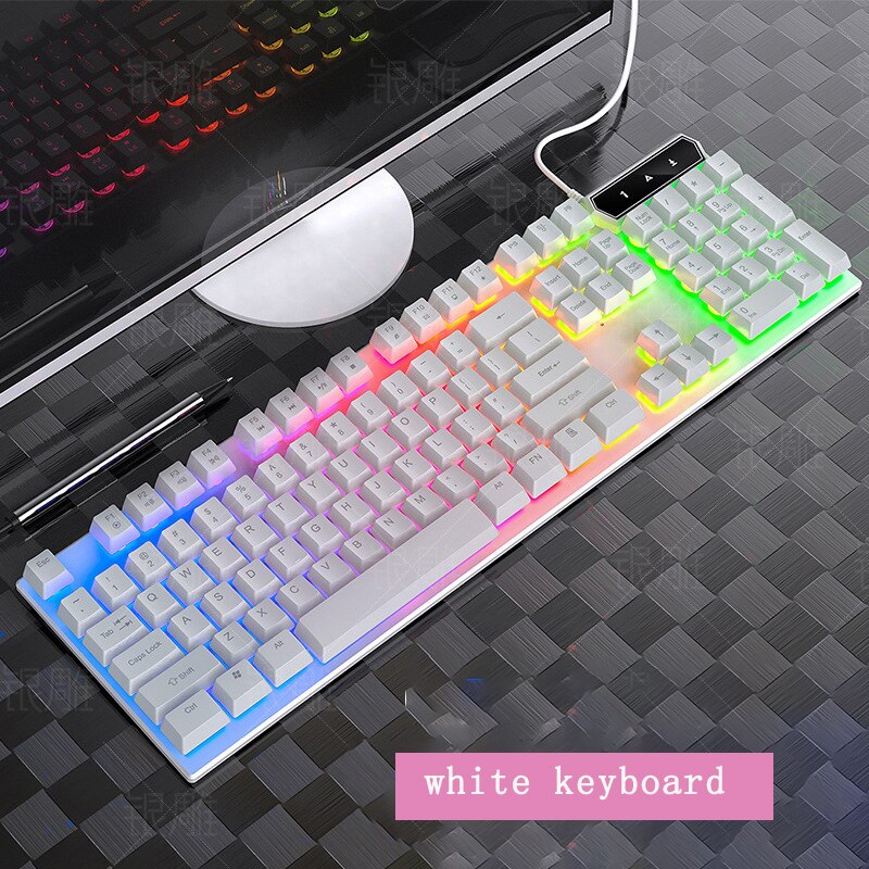 Wired Gamer Keyboard USB Connection Mechanical feel Keyboards Mixed Swich Backlight Gaming Keyboard 104 Keycaps for laptop PC: White