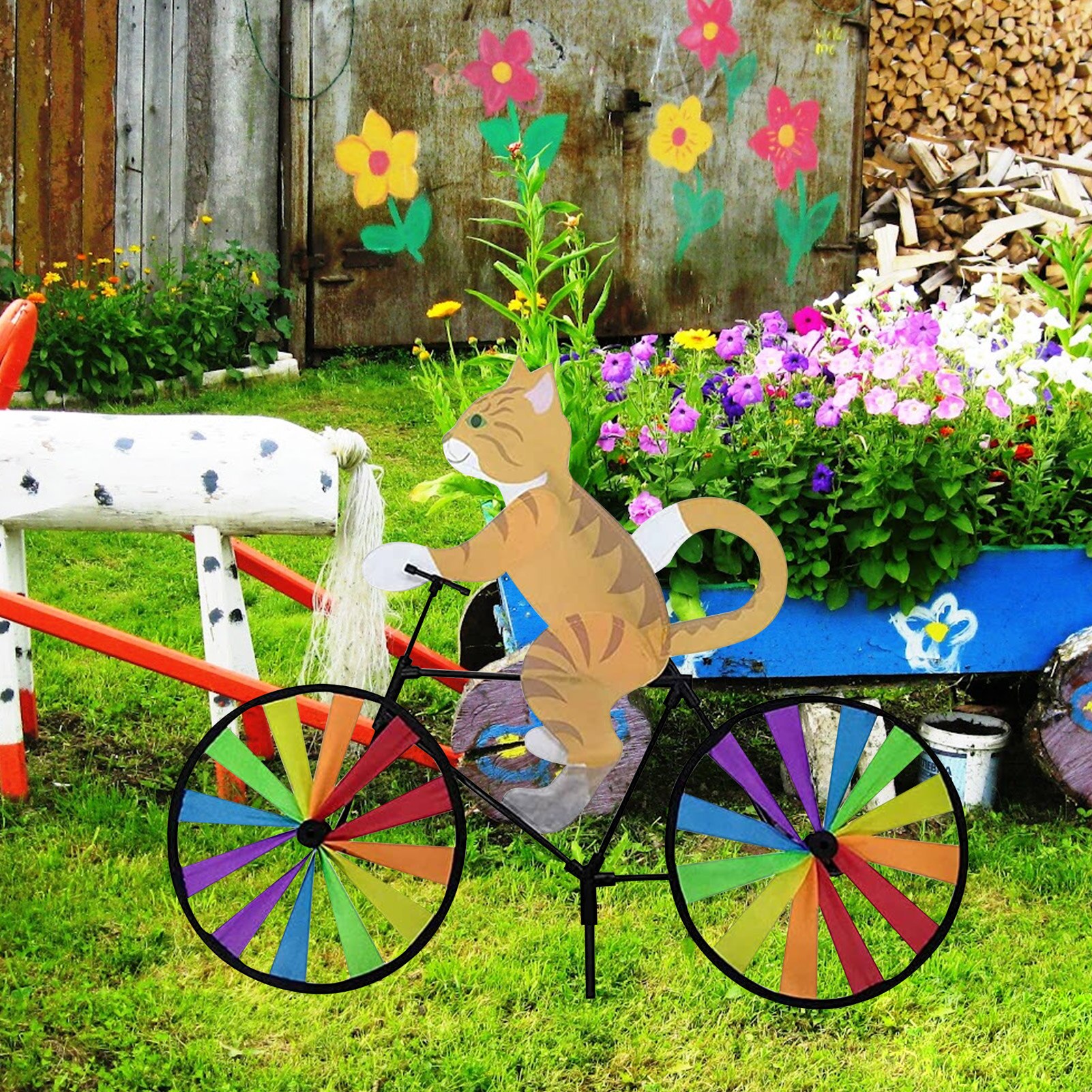 Funny Animal Bike Wind Spinner 3D Kleur Kat Puppy Windmolen Outdoor Tuin Decoratie Thuis Yard Art Decoratie