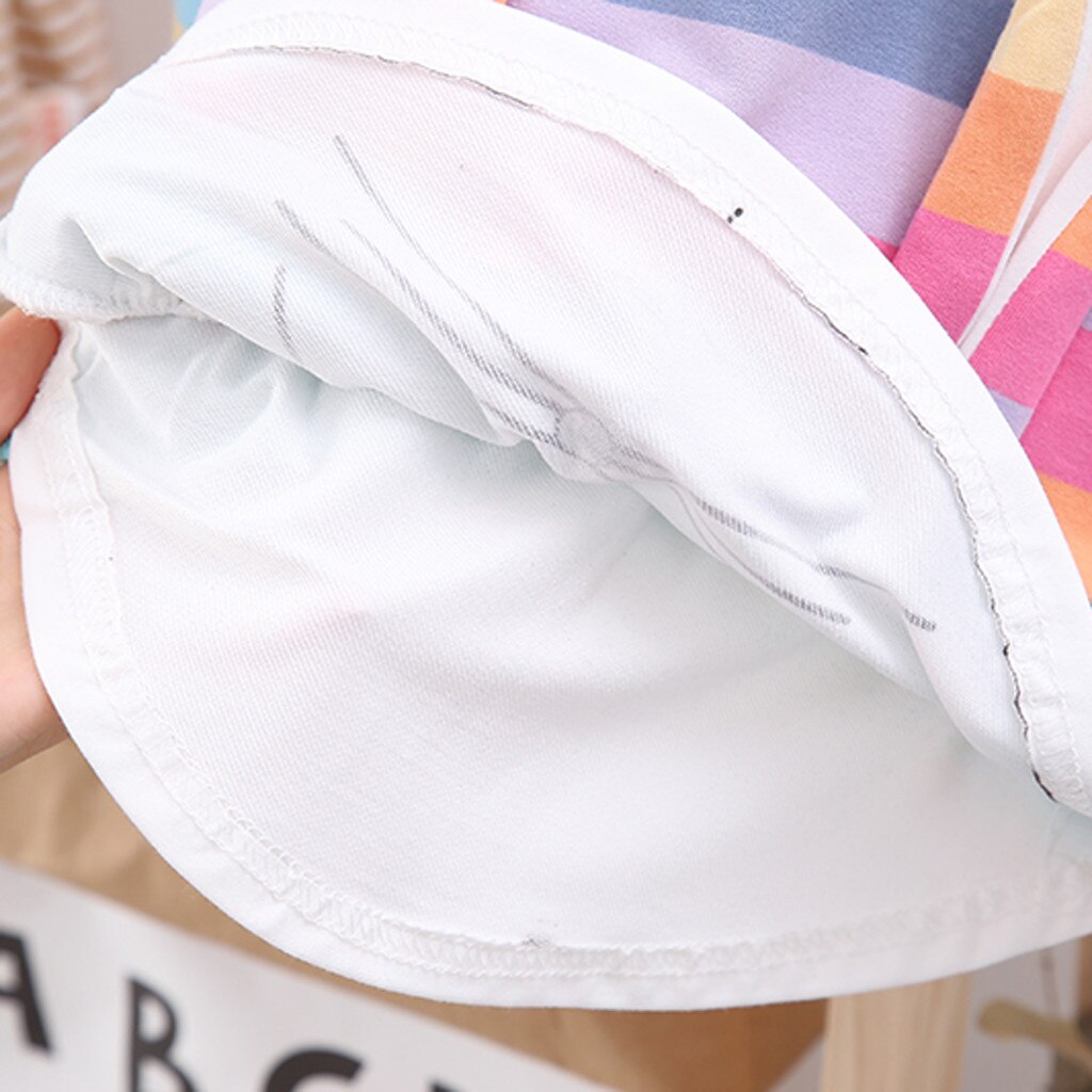 Toddler Kids Girls Striped Rainbow Top Cartoon Fashionable Hooded Sweatshirt Coat Tops Colorful Children Clothes