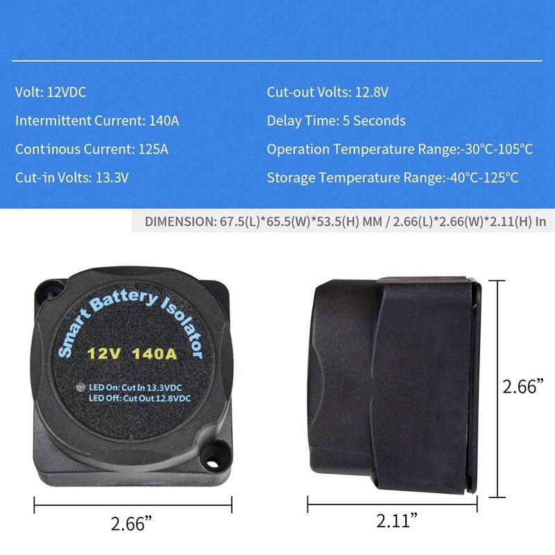 Relè sensibile alla tensione 12V 140Amp relè di ricarica automatico a doppia batteria doppio isolatore di batteria intelligente
