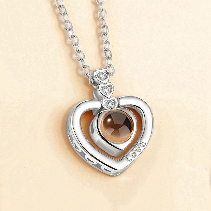 20 Styles Rose Gold&Silver 100 Languages I Love You Projection Pendant Necklace Romantic Love Memory Wedding Necklace for Women: 2016SP0034