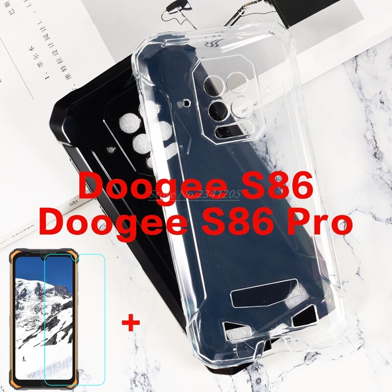 Zachte Zwarte Tpu Case Voor Doogee S86 S86Pro Transparante Telefoon Case Silicon Met Gehard Glas Voor Doogee S86 Pro Screen protector