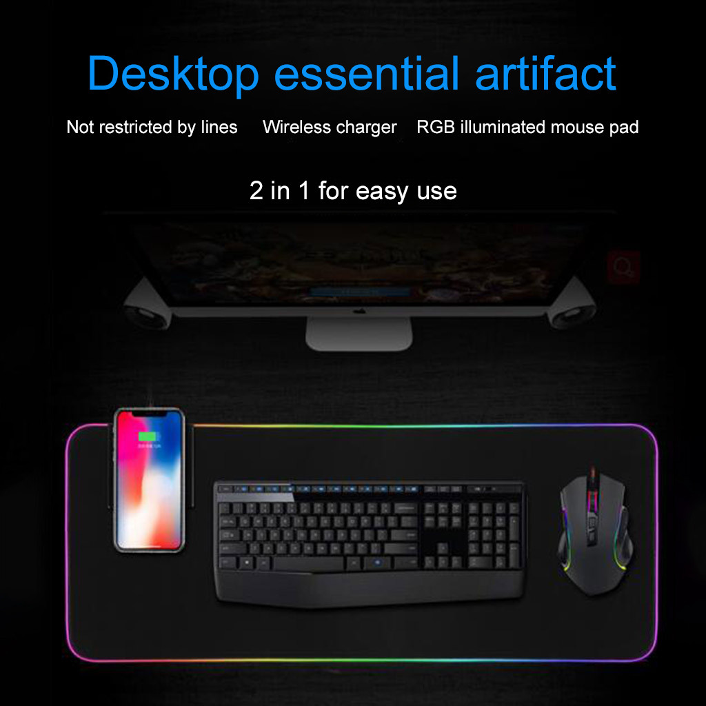 Qi Wireless Charger Large Extended RGB LED Lighting Keyboard Mat Gaming Mouse Pad 10W Quick Charging illuminated Mousepad Mats