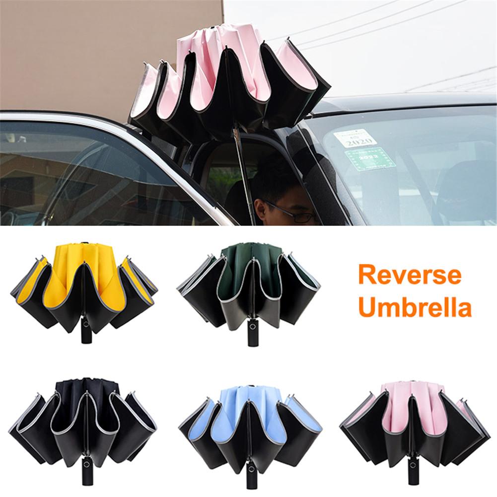 Inverted Umbrella Windproof Anti-UV Automatic Folding Umbrella Night Reflective Strip 10Ribs Auto Open/Close Reverse Umbrella