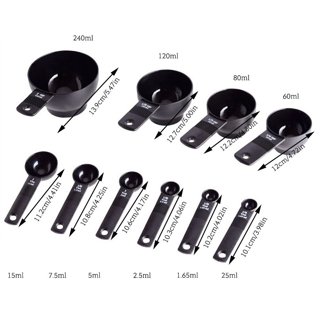 Kitchen 10 Pcs Dual Scale Baking Measure Spoons Kit Measuring Cups Set Stackable Plastic Chef DIY Cooking Tools
