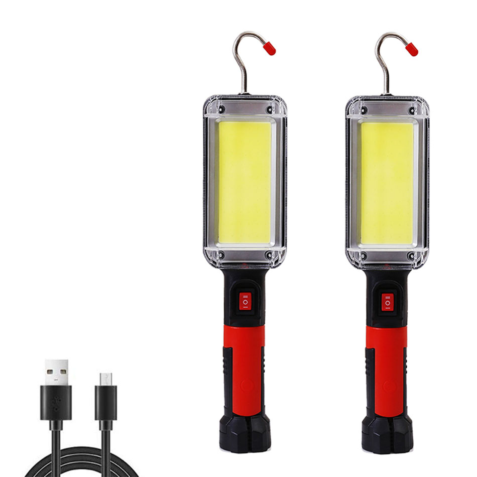 1/2/4 stk. usb genopladelig cob arbejdslampe bærbar led lommelygte 18650 justerbare vandtætte magnetiske krogklemmer campinglanterne: -en / Rød