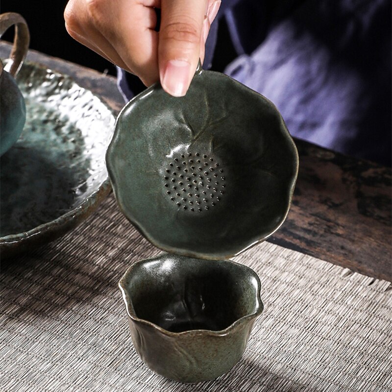 Infusor de té de hoja de loto de hierro dorado, colador de cerámica, accesorios de té Zen verde, herramientas, tamiz de filtro para fabricante de té