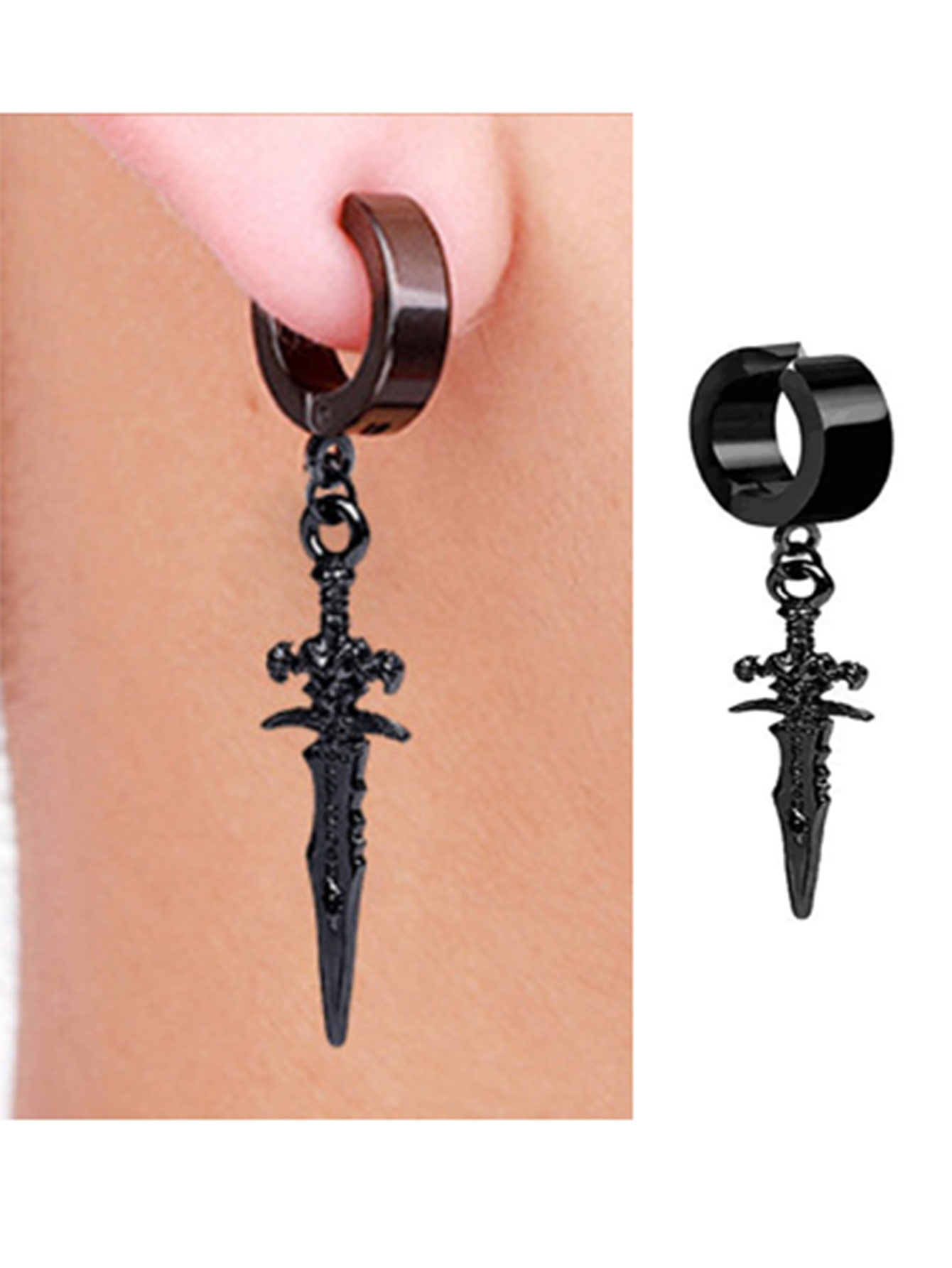 Conjuntos de aretes falsos con imán de acero inoxidable para hombre, conjunto de estrella relámpago cruzado punk, 2-7 Uds.