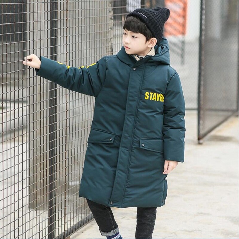 Russia Snowsuit Winter Boys Long Over-Knee Coat Clothes Waterproof Windproof Outdoor Thicken Hooded Parka Jacket For Kids