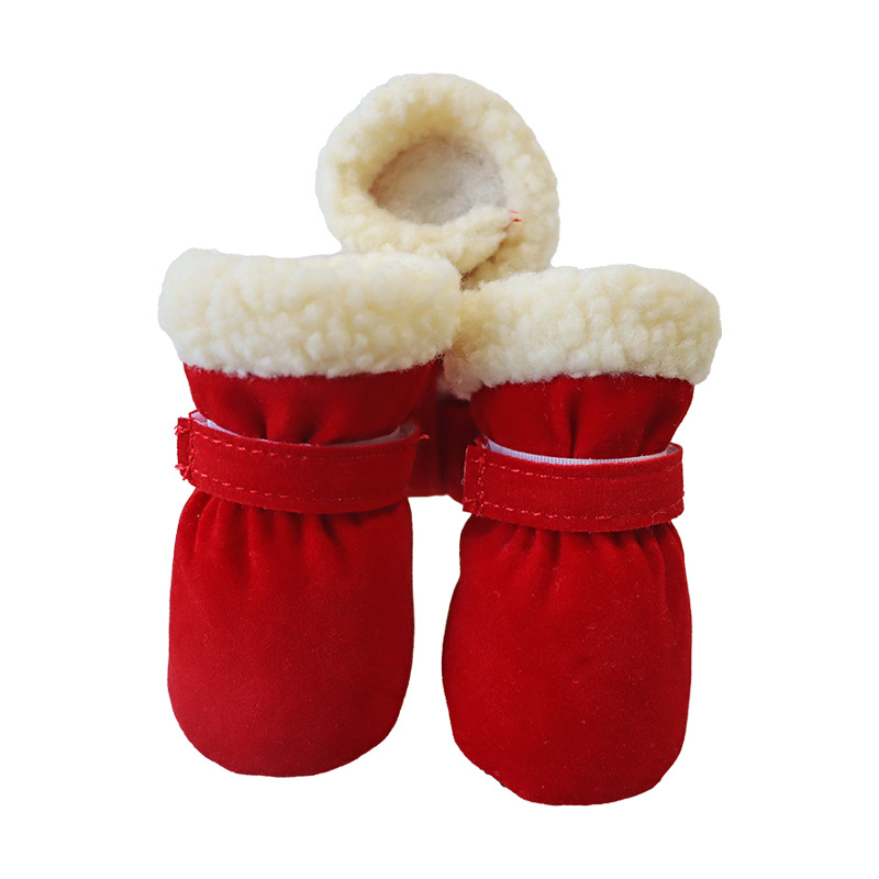 4Pcs Puppy Dog Katoen Schoenen Winter Warm Plus Fluwelen Antislip Kleine Hond Schoenen Sokken Bichon York Teddy laarzen: Red / Xl