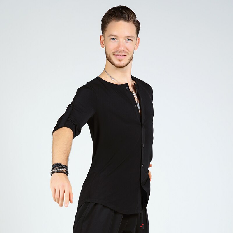 Tops de baile Latino con botones Ropa de baile para hombre traje de baile estándar nacional Samba largo para baile camisa de manga S-XL DL5221