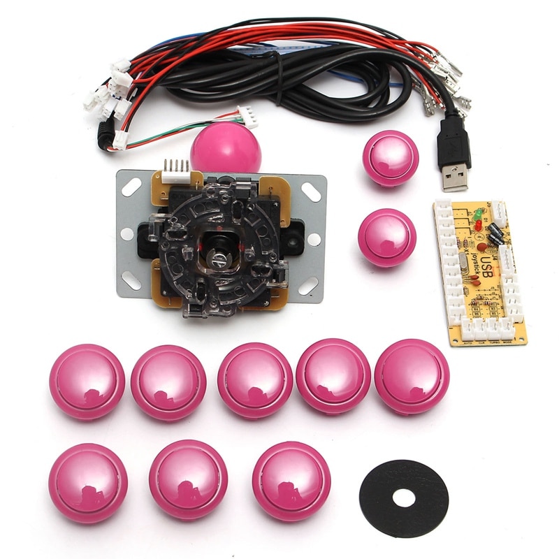 Diy Arcade Joystick Handvat Set Kits 5 Pin 24Mm/30Mm Push Knoppen Onderdelen Usb Kabel Te pc Encoder Plaat &amp;