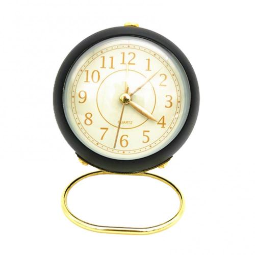 Mini Cute Desktop Metal Round Alarm Clock Night Light Home Bedroom Decoration: Black Gloden
