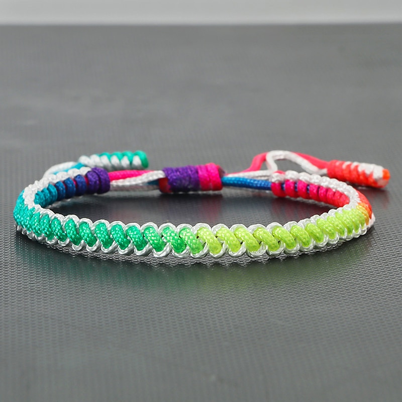 Bracelet en corde arc-en-ciel pour hommes et filles, tressé à la main, ajustable, porte-bonheur, bijoux d&#39;amitié