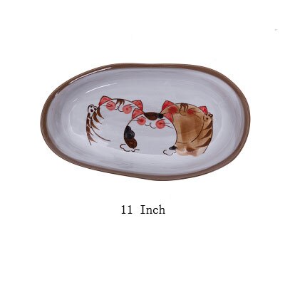 Japanese Handmade Series Ceramic Plate Tableware Cat Pattern Plate Fish Plate Cute Family Dinner Plate Support Plates: oval plate
