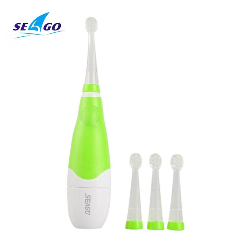 Seago grøn / gul barn baby sonisk elektrisk tandbørste intelligent vibration med led lys og smart påmindelse til baby sg -902: Grøn