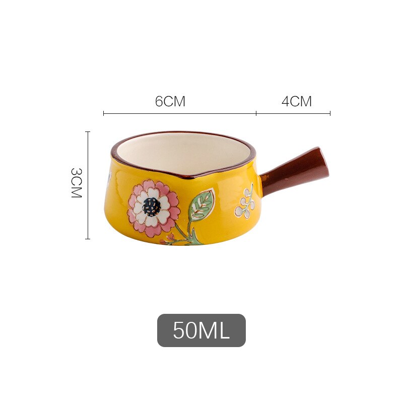 Ceramic Mini Milk Jug With Handle Japanese Sauce Saucer Coffee Sugar Bubble Pot Flower Pattern Kitchen Tableware: L