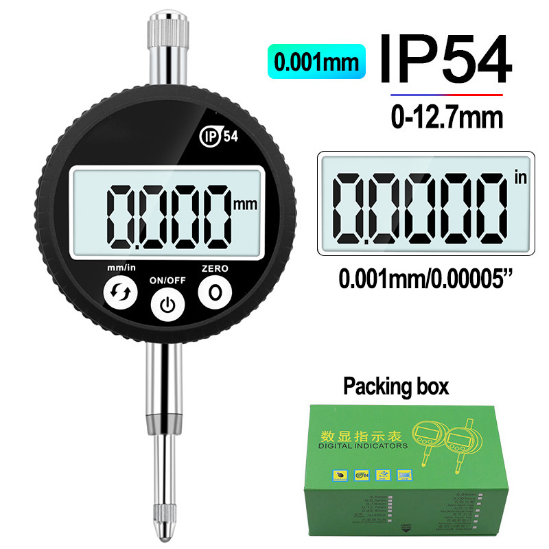 Ip54 vattentäta 0-12.7mm digitala mätklockor för avståndsmätare precisionsverktyg 0.01mm/0.001mm testklockor: Grön