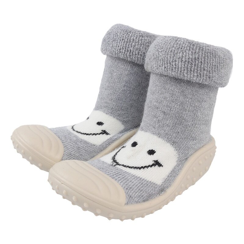 Baby Sokken Met Stap Sok baby Peuter Sokken Baby Rubber gezicht stappen Anti-slip glimlach Lederen Zolen Indoor Vloer schoenen