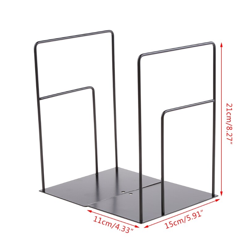 1 Pair Rectangle Bookends Book Stand Support Desktop Office Magazine Organizer Q1JC
