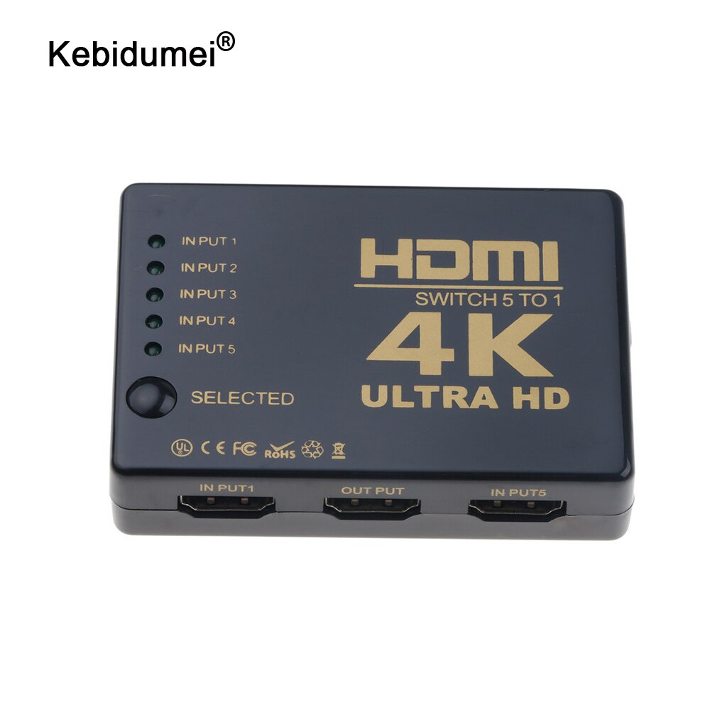 Ultra HD 4K Splitter 1x5 Port 3D 4K*2K Video Switch HDMI-compatible Switcher 1 Input 5 Output HUB with IR Remote Control