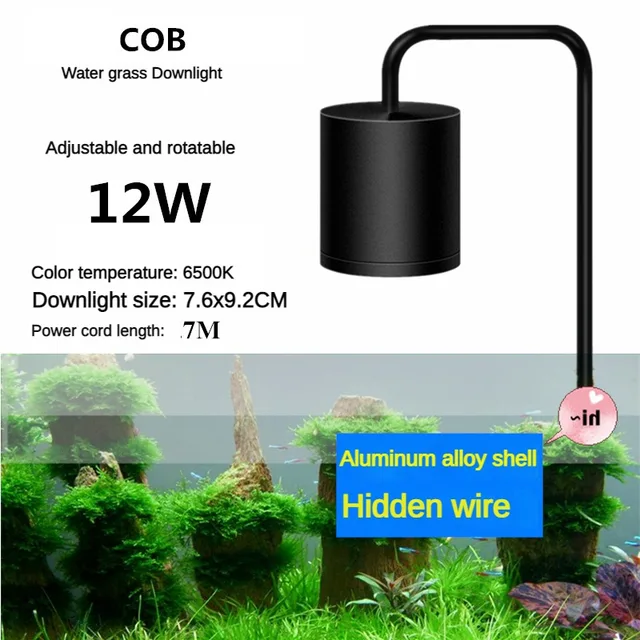 Luz LED para acuario, pecera, lámpara para plantas acuáticas, lámpara para tanque de césped, luz con Clip, iluminación de espectro completo, suministros para cultivo de plantas, 12W/18W: Negro