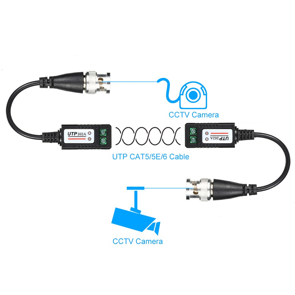 2pcs High Definition AHD HD CVI HDTVI BNC To UTP Cat5 Video Balun Passive Transceivers Adapter Transmitter 300m LCC ESCAM 202A