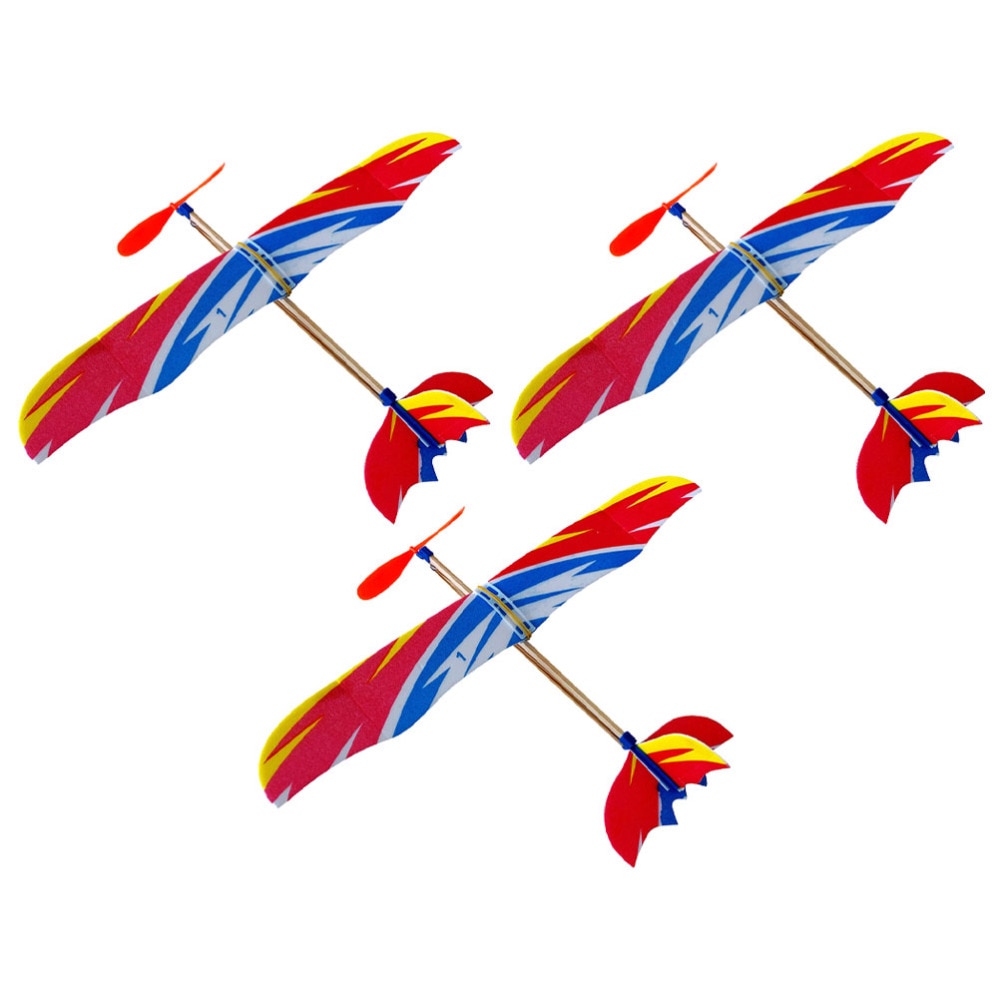 1 Set 3Pcs Rubber Band Powered Aircraft Toy (Small Thunderbird Colorful)