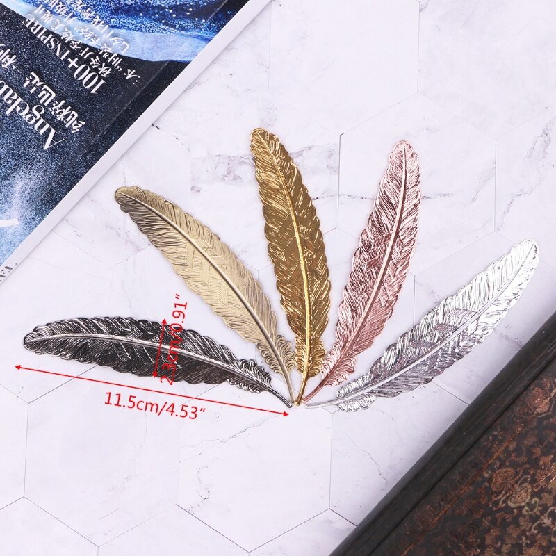 Marcapáginas de punto de libro de Metal en forma de pluma Retro para libros, oficina, escuela