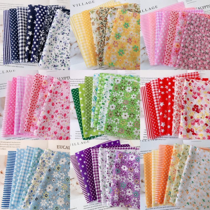 7 pièces 50cm X48cm plaine mince Patchwork coton tissu série florale bleu charme quarts paquet couture