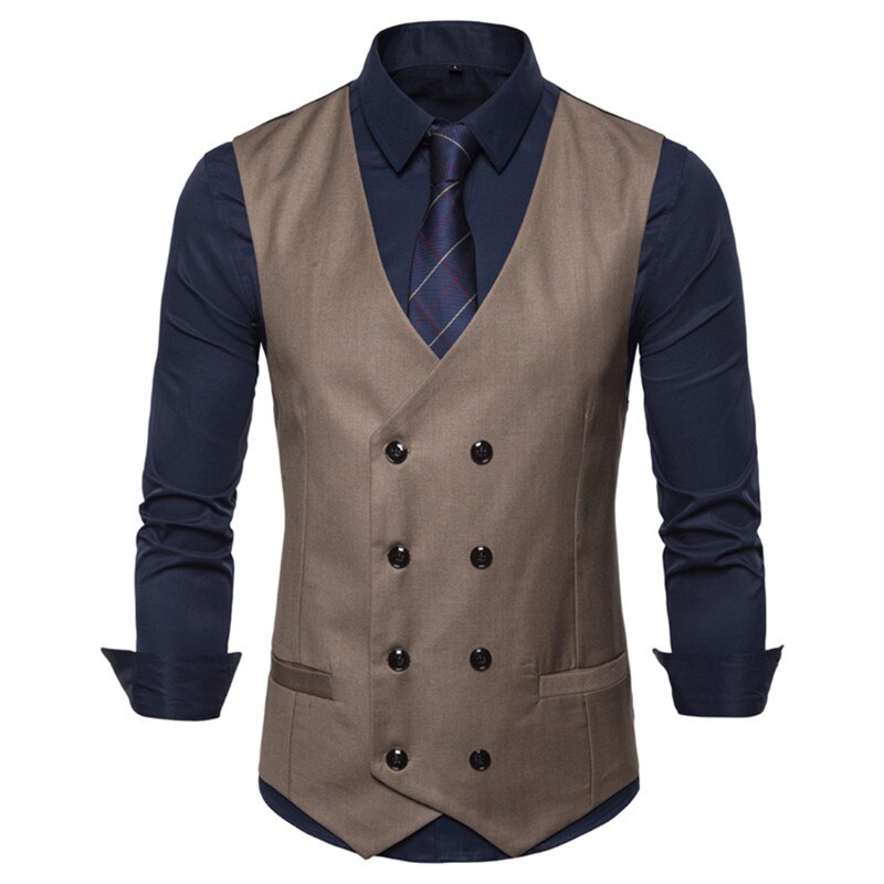 Men Double Breasted Vest Spring Men Dress Suit Vest Autumn Men Formal Gray Vest Suit Gilet Vest Slim Business Jacket Tops Homme