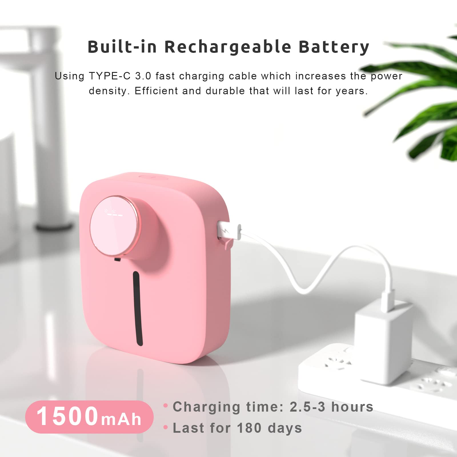 Automatic Soap Dispenser Iorbur Wall Mounted Foaming Soap Dispenser 320ml Rechargeable Waterproof Hand Sanitizer Dispenser Pink