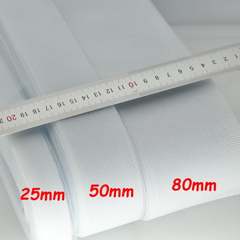 25/50/80mm 50 yards plat rigide plaine crinoline crinoline crin maille tresse pour robe de mariée/chapeau accessoires de couture: 01 / 25mm