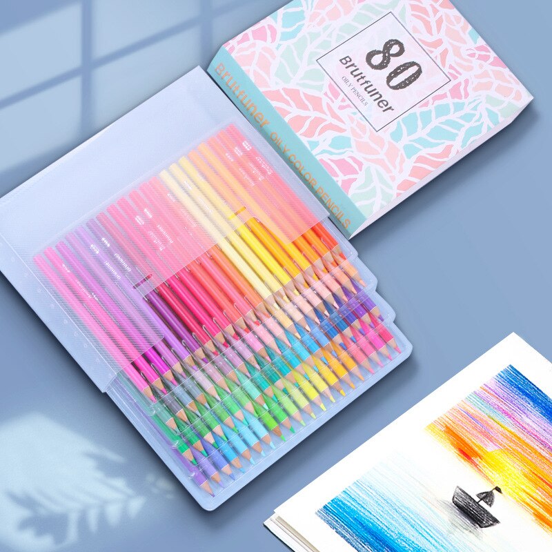 Brutfuner 80 COLORS Soft Trendy Pastel Colors Non-toxic Color Pencil Colour Pencils Set For Coloring School Art Supplies