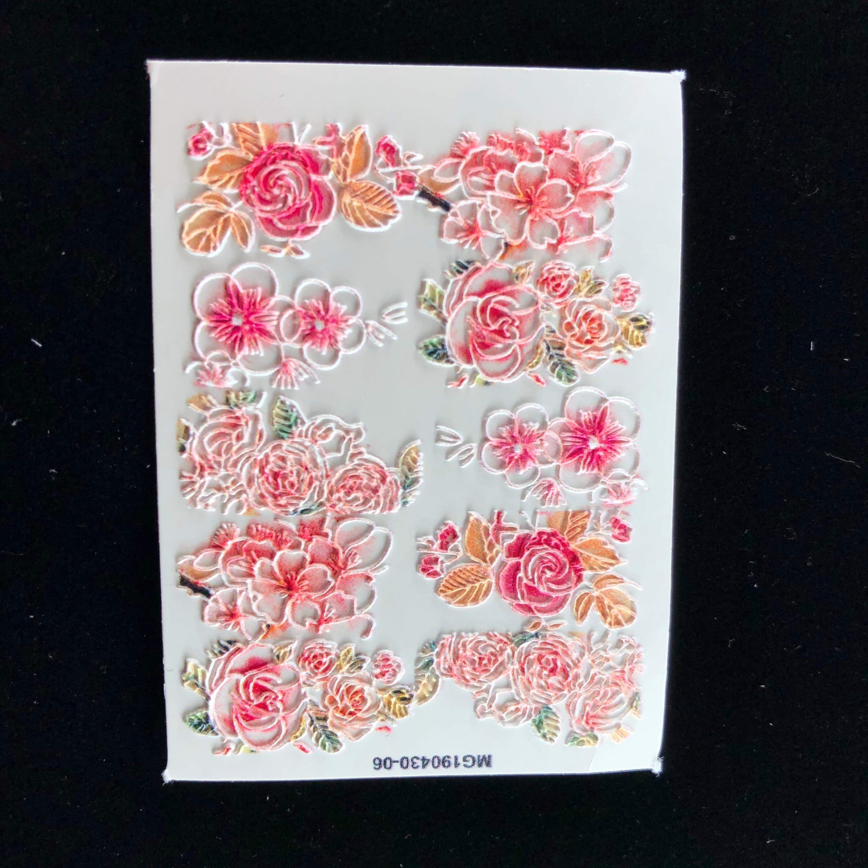 3d akrylgraverade nageldekaler rosa blomma gröna blad vattendekaler empaistiska nagelvattenrutschbanor  z0303