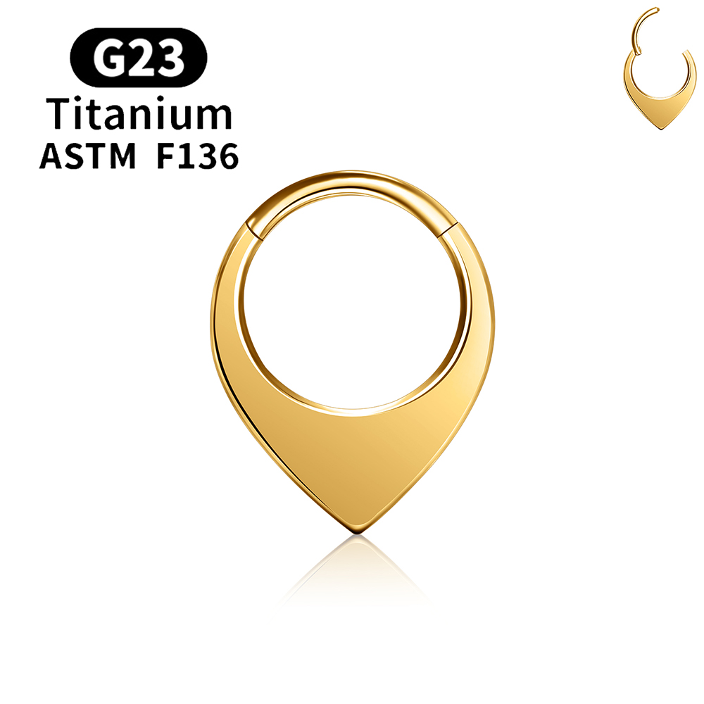 G23 espejo de titanio Luna gota de agua anillo de nariz tabique Piercing Clicker 16G segmento cartílago del trago Daith aro pendientes joyería: Negro / Rodio plateado