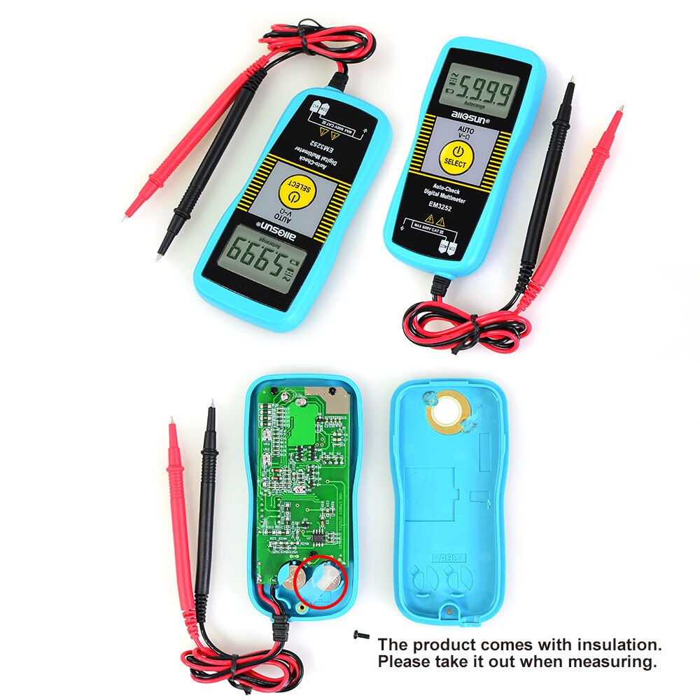 Auto Ranging Digital Multimeter Pocket 7-Modes Voltage Resistance Frequency Capacitance Continuity Tester All-sun EM3252