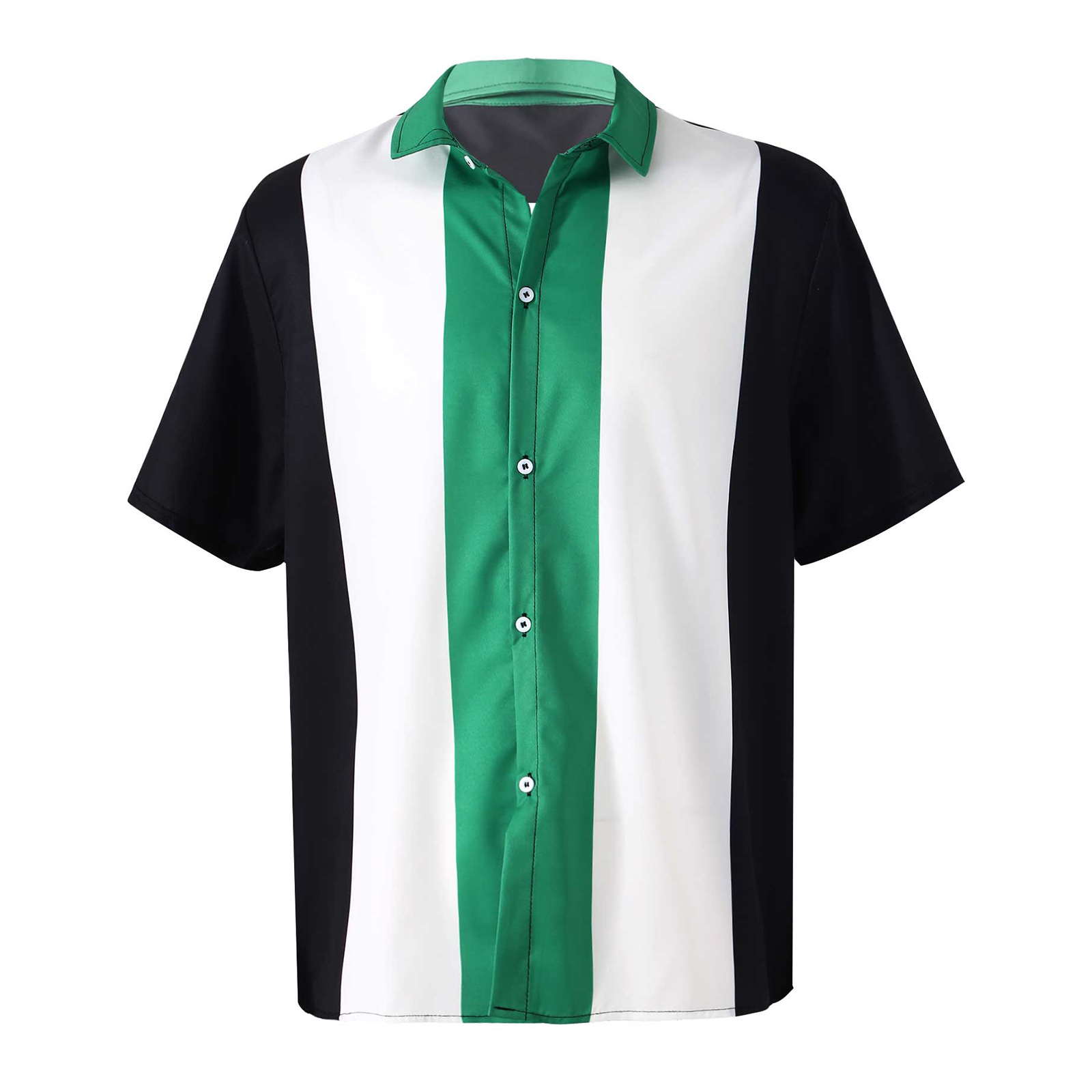 Chemises de Bowling rétro à manches courtes pour hommes, vêtements Vintage décontractés à boutons et à rayures, Rockabilly des années 50: Black / L