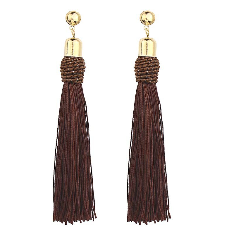 Bohemian Lange Tassel Dangle Oorbellen Voor Vrouwen Rood Zwart Zijde Verklaring Oorbel Etnische Mode-sieraden