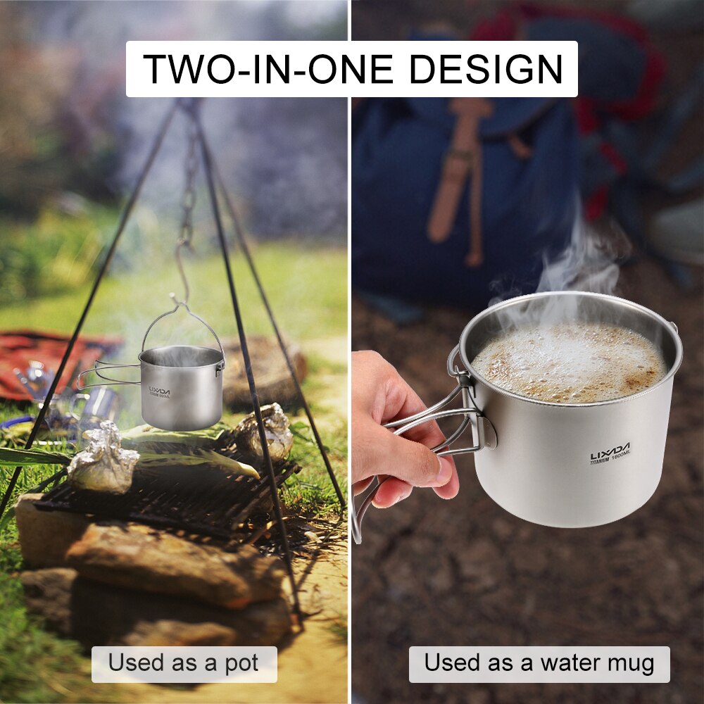 Lixada Ultralight Titanium Cup Mug Portable Hanging Pot Outdoor Camping Picnic Water Mug Cup Tableware Cookware with Lid