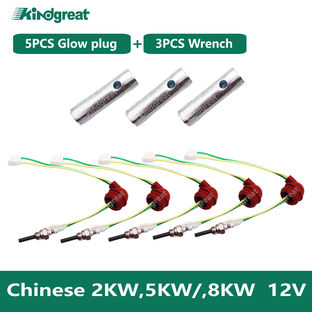 Calentador de estacionamiento chino, 5 uds., 12V, 2KW, 5KW, 8KW, bujía incandescente, Pin de cerámica + llave de 3 uds para camión, barco, calentador de aire diésel, cable de calefacción