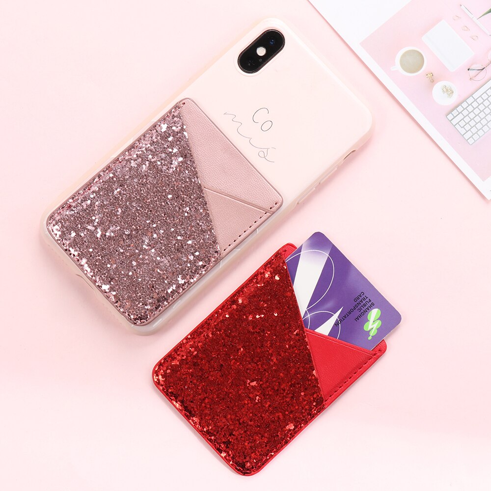 Bling Stick-on Cellphone Pocket Credit Card Holder Wallet Sticker Self-Adhesive Pouch Case Sticker ID Bus Card Cover