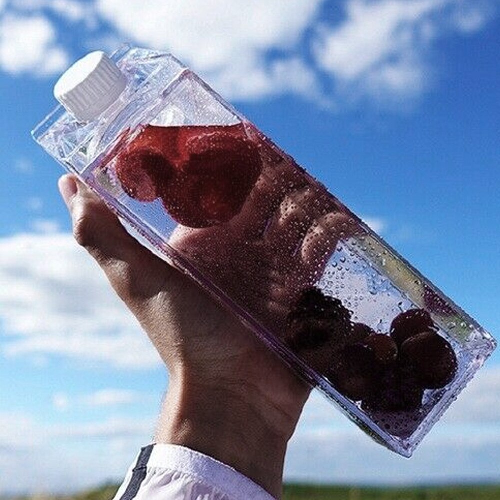 Clear Milk Shape Water Bottle Box Carton Shape Plastic Milk Storage Cup Box Transparent Reusable Water Jug Bottles 500ml
