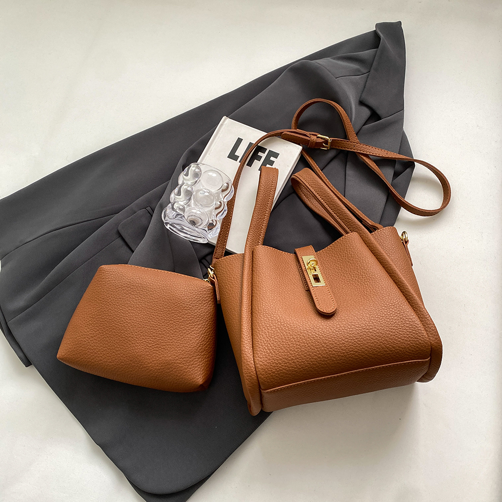 Eimertasche für Damen, Umhängetasche mit Magnetverschluss, PU-Leder, mit Innentasche, Korbtasche, Handtasche für Arbeit, Reisen: Braun