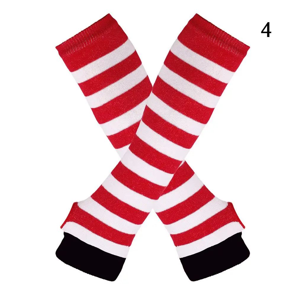Mode Gebreide Lange Handschoenen Outdoor Punk Lange Mouwen Vingerloze Handschoenen Kerst Cos Elleboog Wanten Dame Gestreepte Elleboog Handschoenen